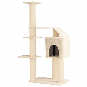 vidaXL Albero per gatti con pali per graffiare in sisal Crema 183 cm