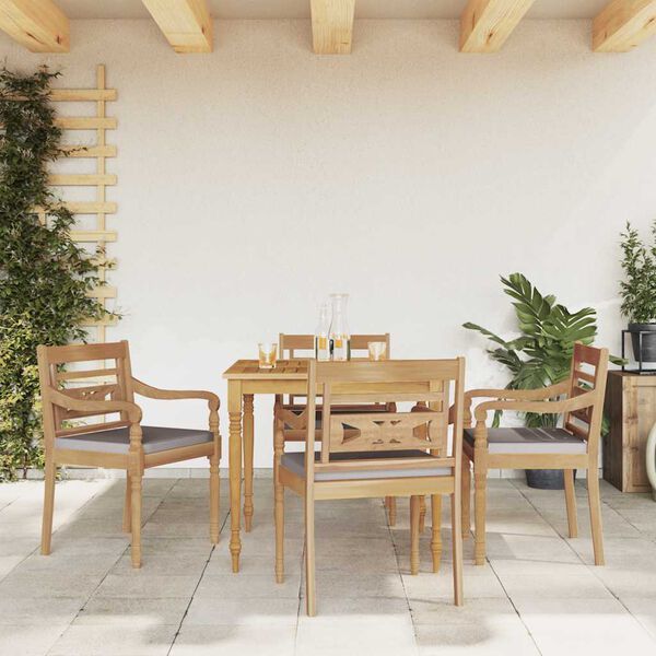 vidaXL Set Pranzo Giardino 5pz con Cuscini Grigio Scuro Massello Teak