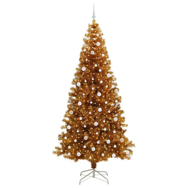 vidaXL Albero di Natale con 300 LED con supporto Oro 240 cm PET