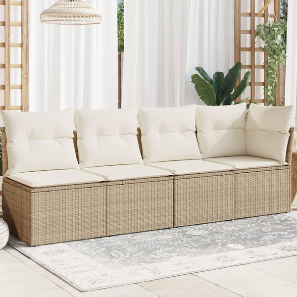 vidaXL Divano da Giardino con Cuscini a 4 Posti Beige in Polyrattan
