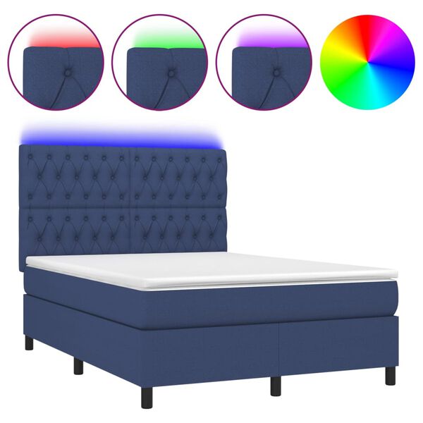 vidaXL Letto a Molle con Materasso e LED Blu 140x200 cm in Tessuto