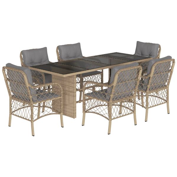 vidaXL Set Pranzo da Giardino 7 pz con Cuscini Beige Misto Polyrattan