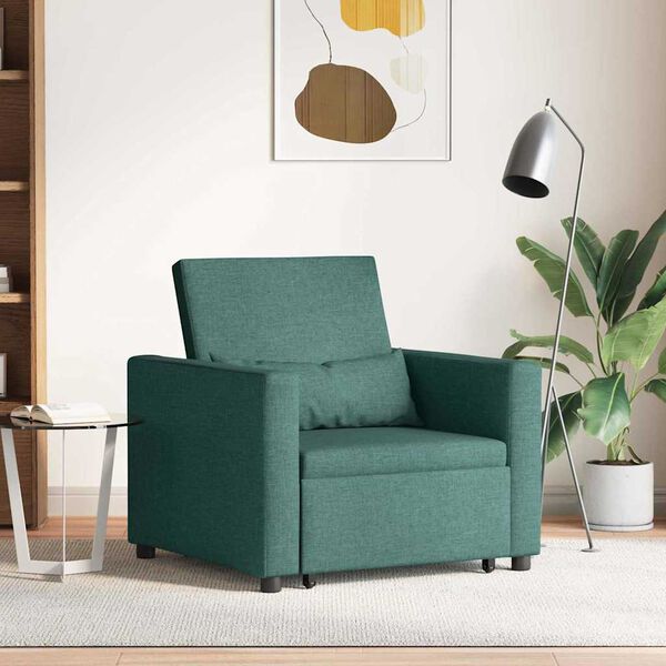 vidaXL Divano letto estraibile singolo Verde scuro 90 x 165 x 87 cm