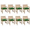 vidaXL Sedie da Giardino 8 pz con Cuscini Verdi in Massello di Teak