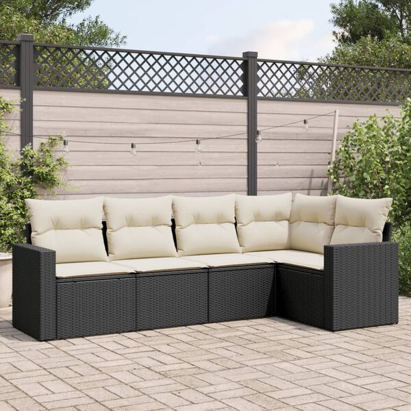 vidaXL Set Divani da Giardino 5 pz con Cuscini in Polyrattan Nero