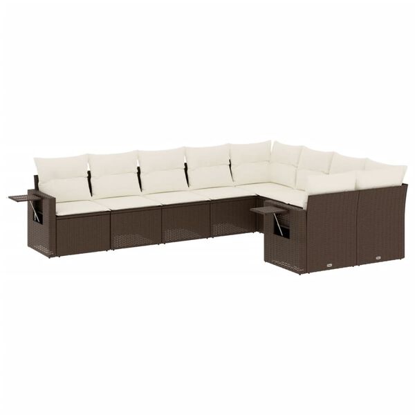 vidaXL Set Divani da Giardino 9pz con Cuscini Marrone in Polyrattan