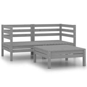 vidaXL Set Divani da Giardino 3 pz Grigio in Legno Massello di Pino