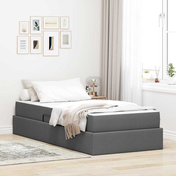 vidaXL Letto con contenitore e materasso Grigio scuro 90 x 190 cm