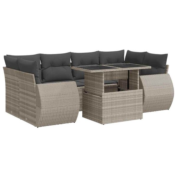 vidaXL Set Divani da Giardino 7pz con Cuscini Grigio Chiaro Polyrattan