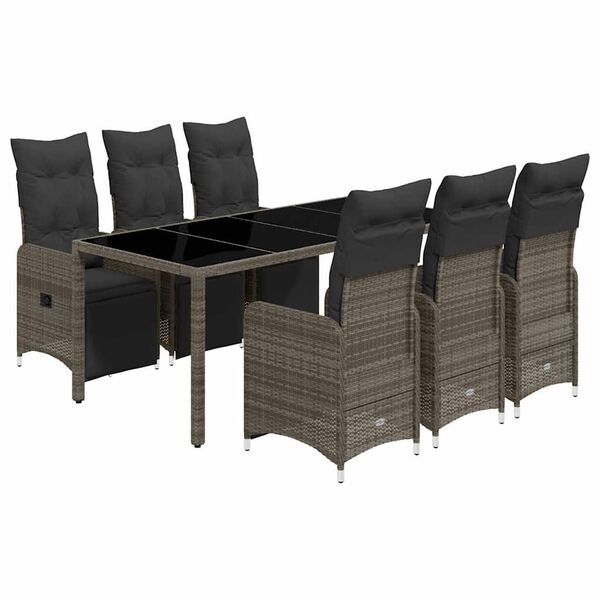 vidaXL Set Bistr&ograve; da Giardino 7 pz con Cuscini in Polyrattan Grigio