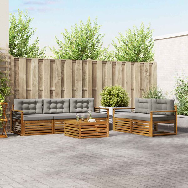 vidaXL Set di divani da esterno 6 pcs Grigio Naturale e Chiaro