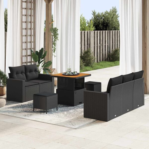 vidaXL Set Divano da Giardino con cuscino 8 pcs Nero polyrattan