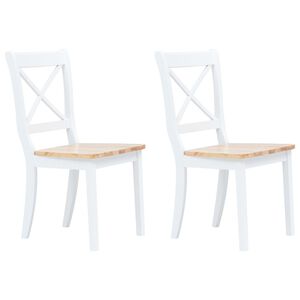 vidaXL Sedie da Pranzo 2 pz Bianco e Naturale in Massello di Hevea