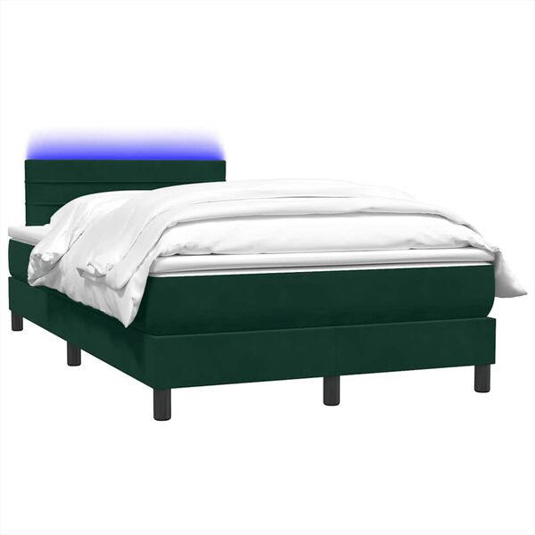 vidaXL Letto a Molle con Materasso e LED Verde Scuro 120x220 cm Velluto