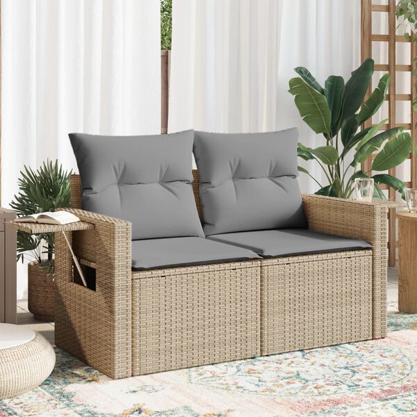 vidaXL Divano da Giardino con Cuscini a 2 Posti Beige in Polyrattan