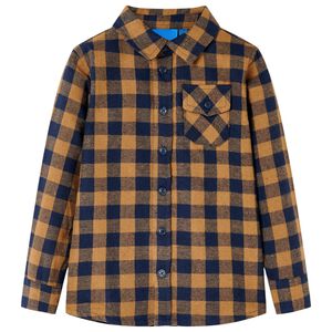vidaXL Camicia a Quadri da Bambino Cognac e Blu 92