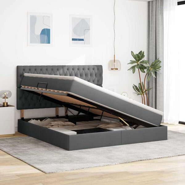 vidaXL Letto con contenitore e materasso Grigio scuro 160 x 200 cm