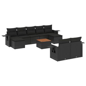 vidaXL Set Divani da Giardino 10pz con Cuscini in Polyrattan Nero