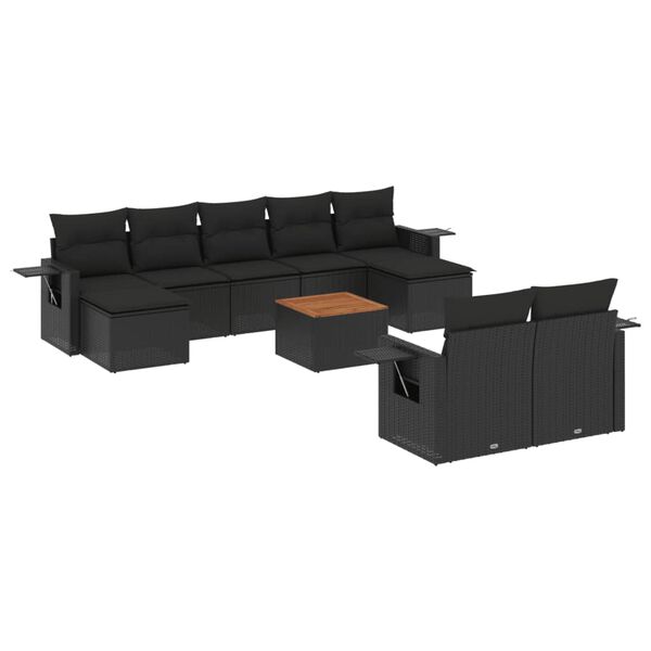 vidaXL Set Divani da Giardino 10pz con Cuscini in Polyrattan Nero