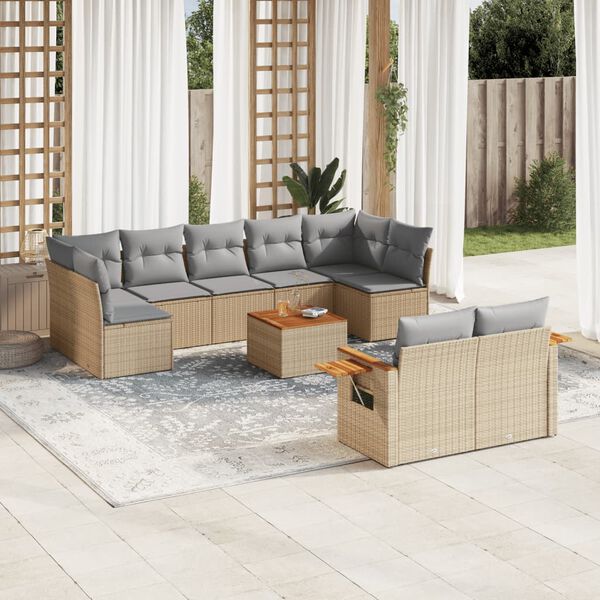 vidaXL Set Divano da Giardino 10 pz con Cuscini Beige in Polyrattan