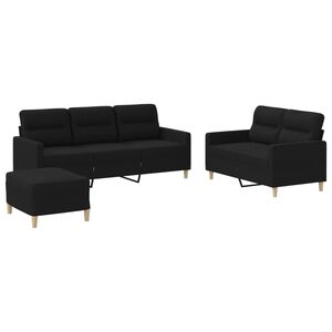 vidaXL Set di Divani 3 pz con Cuscini Nero in Tessuto