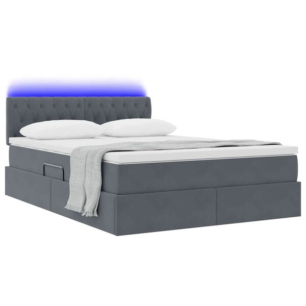 vidaXL Letto con contenitore e LED Grigio scuro 140 x 200 cm Velluto