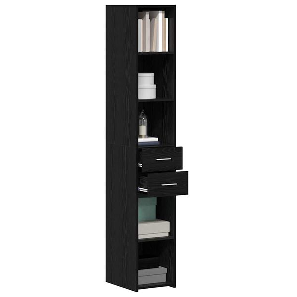 vidaXL Libreria con cassetto Rovere Nero 30 x 42.4 x 185.2 cm