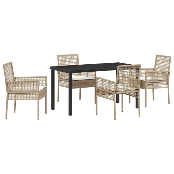 vidaXL Set da Pranzo per Giardino con cuscino 5 pcs Beige polyrattan