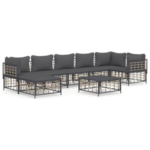 vidaXL Set Divani da Giardino 8 pz con Cuscini Antracite in Polyrattan