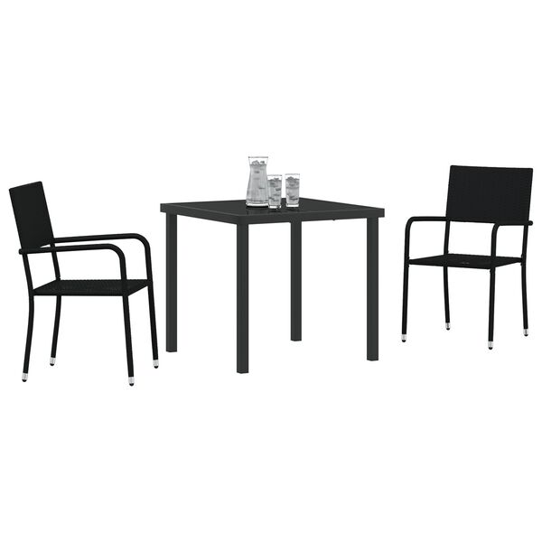 vidaXL Set da Pranzo per Giardino con cuscino 3 pcs Nero polyrattan