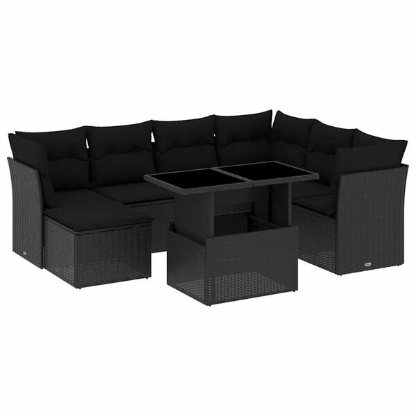 vidaXL Set Divani da Giardino con Cuscini 8 pz Nero in Polyrattan