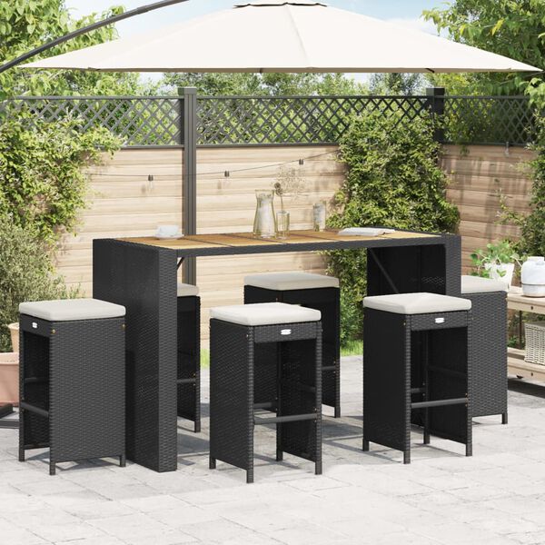vidaXL Sgabelli Bar da Giardino con Cuscini 6 pz Neri in Polyrattan