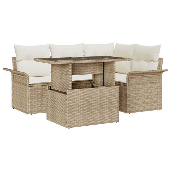 vidaXL Set Divano da Giardino 5 pcs Beige Rattan in Polipropilene