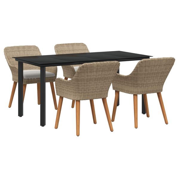 vidaXL Set da Pranzo per Giardino con cuscino 5 pcs Beige polyrattan