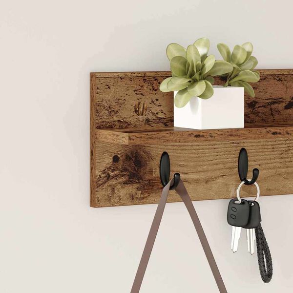 vidaXL Appendiabiti a muro Legno vecchio 60 x 10,5 x 18 cm