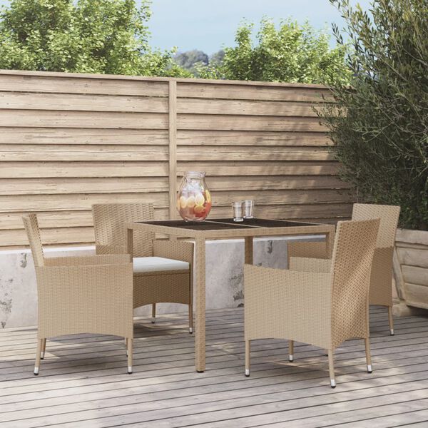 vidaXL Set da Pranzo da Giardino 5 pz con Cuscini Beige in Polyrattan