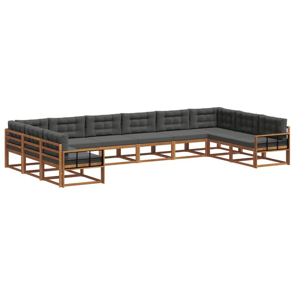 vidaXL Set di divani da esterno 10 pcs Naturale e Antracite