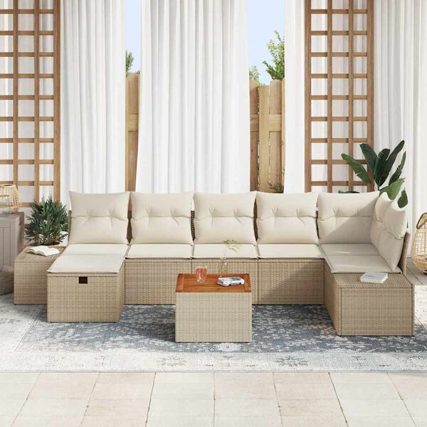 vidaXL Set Divano da Giardino con cuscino 8 pcs Beige Poly Rattan
