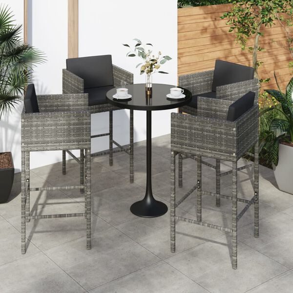 vidaXL Sgabelli da Bar 4 pz con Cuscini Grigi in Polyrattan