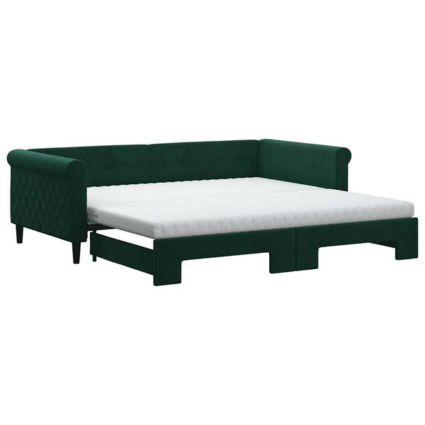 vidaXL Divano Letto Estraibile Materassi Verde Scuro 100x200 Velluto
