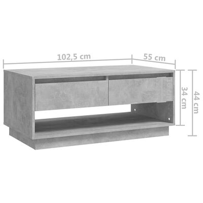 vidaXL Tavolino da Salotto Grigio Cemento 102,5x55x44 cm in Truciolato