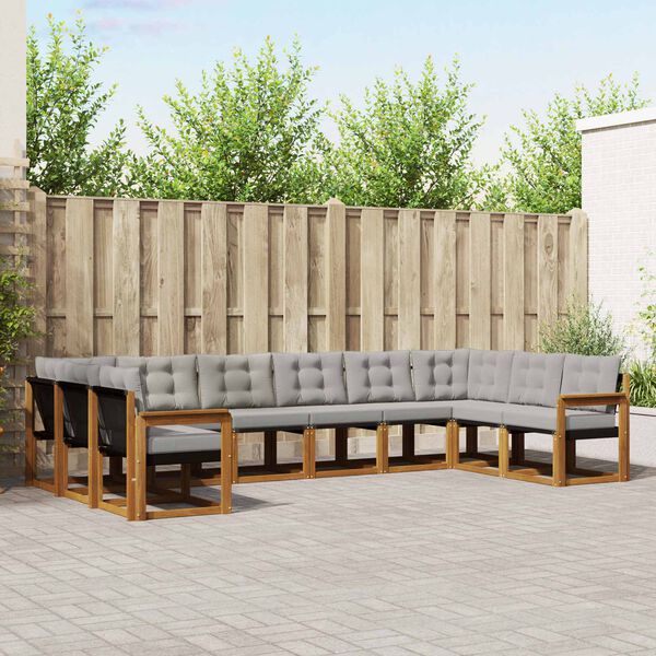 vidaXL Set di divani da esterno 10 pcs Grigio Naturale e Chiaro