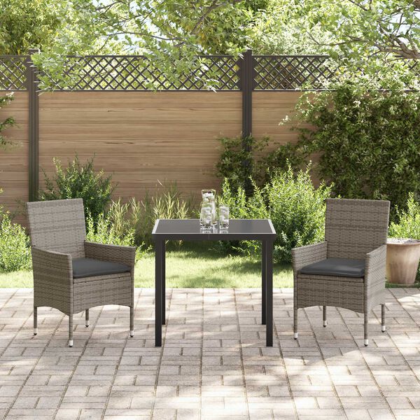 vidaXL Set da Pranzo per Giardino con cuscino 3 pcs Grigio polyrattan