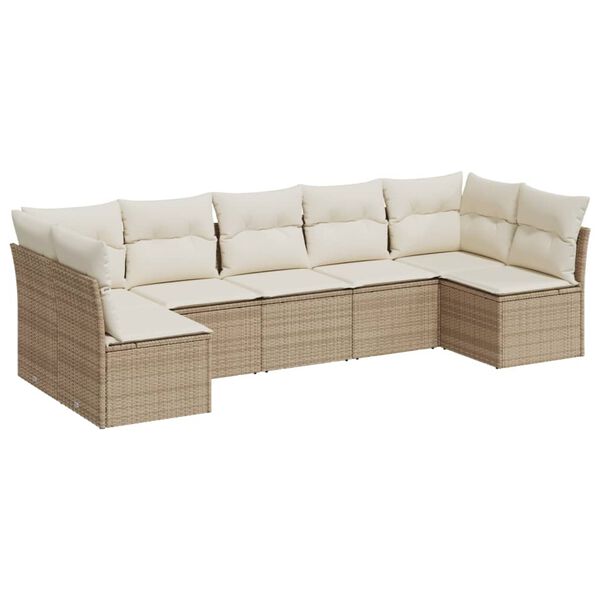 vidaXL Set Divani da Giardino 7 pz con Cuscini Beige in Polyrattan