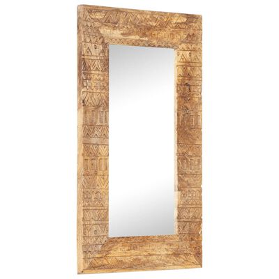 vidaXL Specchio Intagliato a Mano Bianco 80x50x2,5cm in Legno di Mango