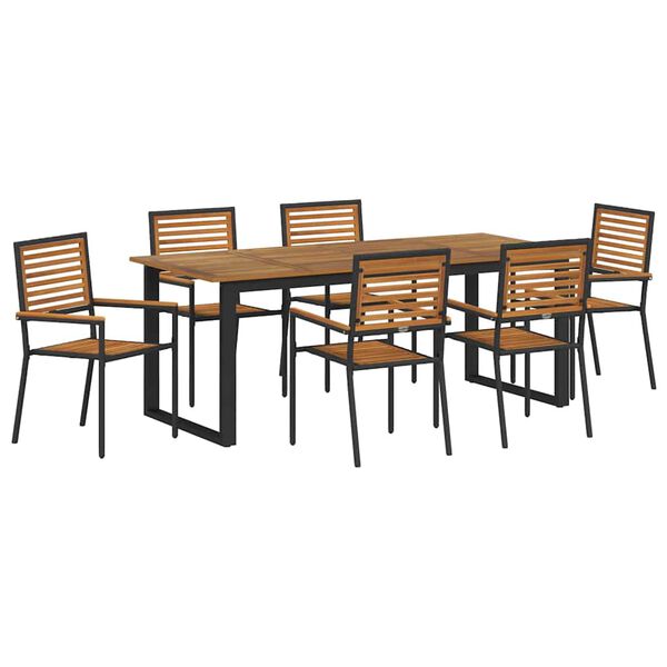 vidaXL Set da Pranzo per Giardino 7 pcs Nero Legno di Acacia Massello