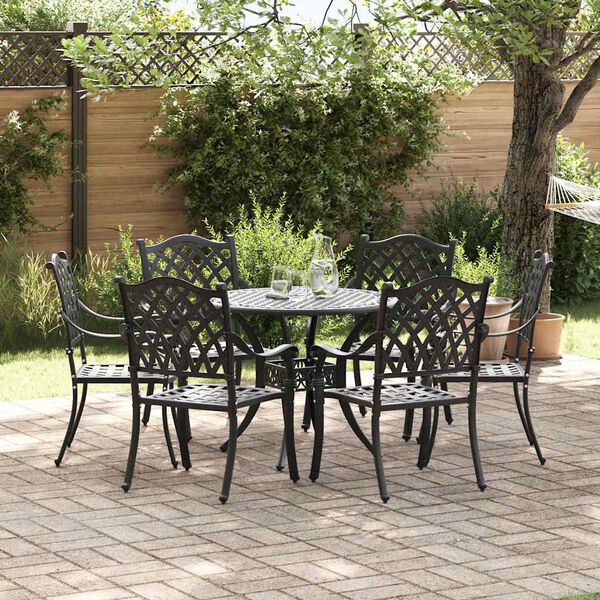 vidaXL Set da Pranzo per Giardino 7 pcs Nero Alluminio