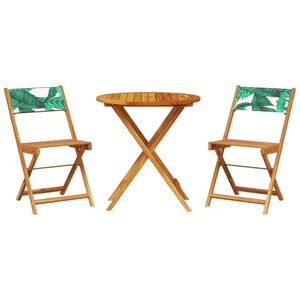 vidaXL Set da Bistrot 3 pz Motivo Foglie in Tessuto e Legno Massello