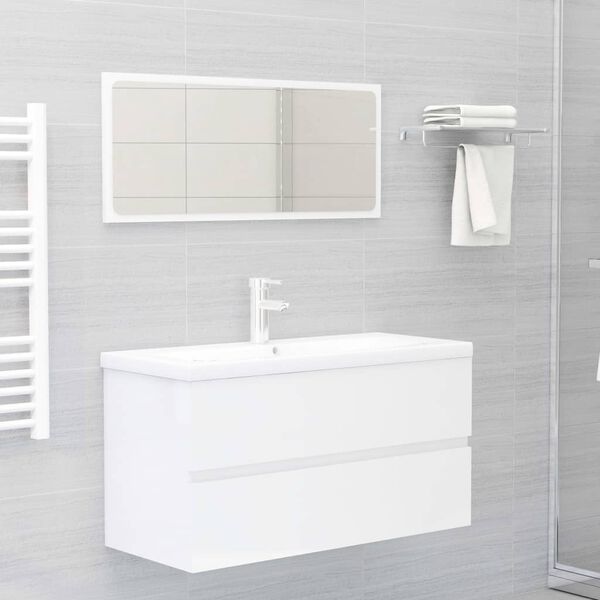 vidaXL Mobile Lavabo Bianco Lucido 90x38,5x45 cm in Legno Multistrato