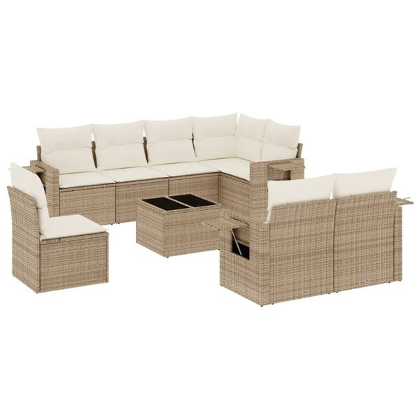 vidaXL Set Divano da Giardino 9 pz con Cuscini Beige in Polyrattan